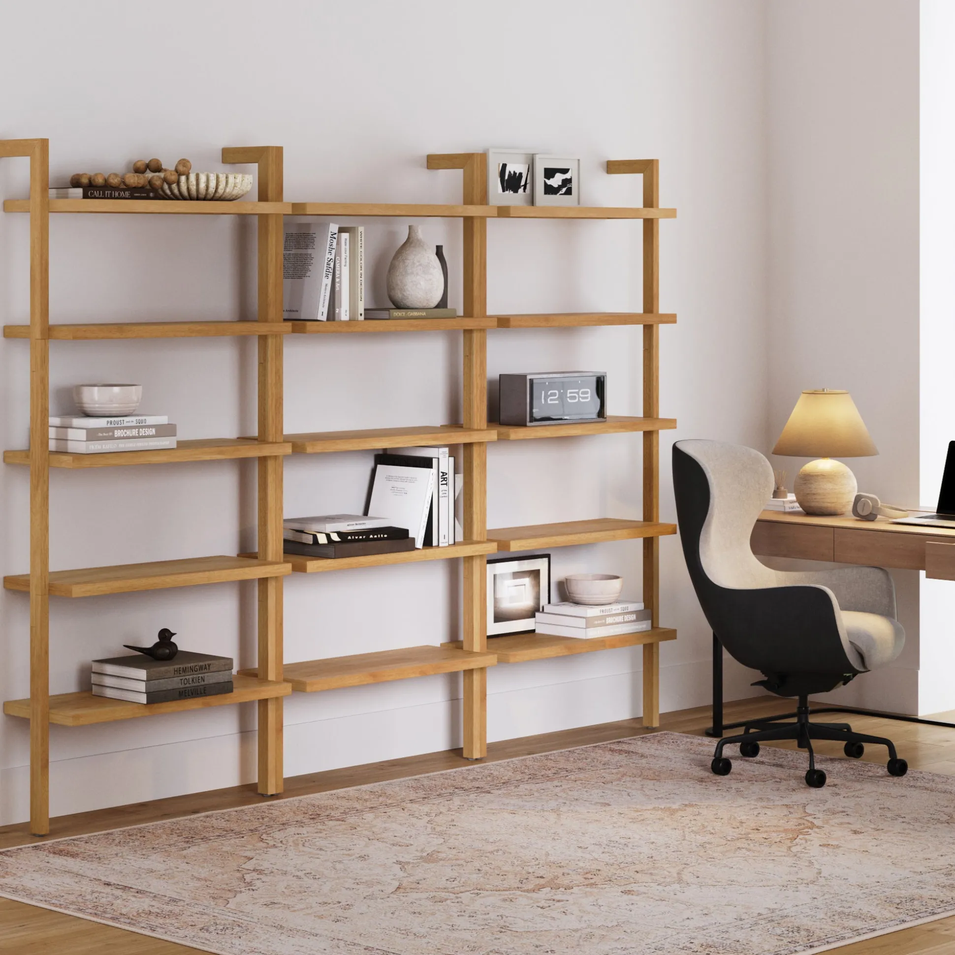 Wood 5-Shelf Ladder Wall Bookshelf Warm Pine (Set of 3)