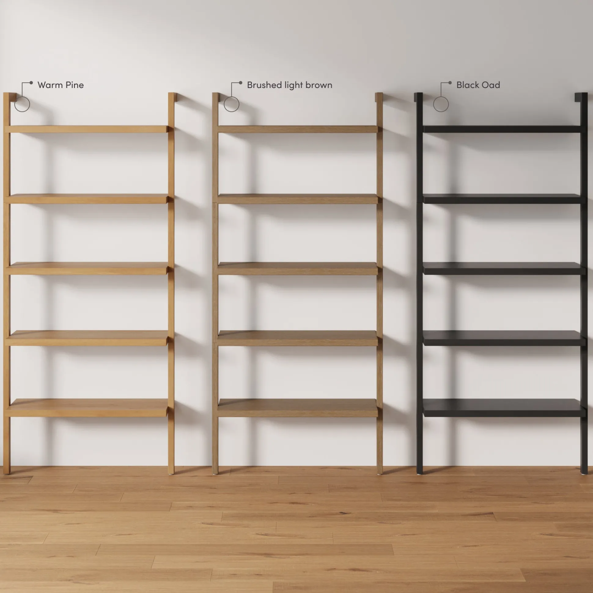 Wood 5-Shelf Ladder Wall Bookshelf Warm Pine (Set of 3)