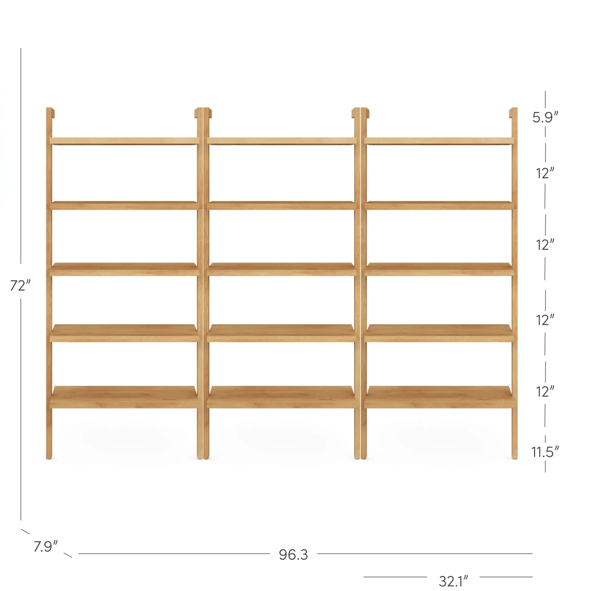 Wood 5-Shelf Ladder Wall Bookshelf Warm Pine (Set of 3)