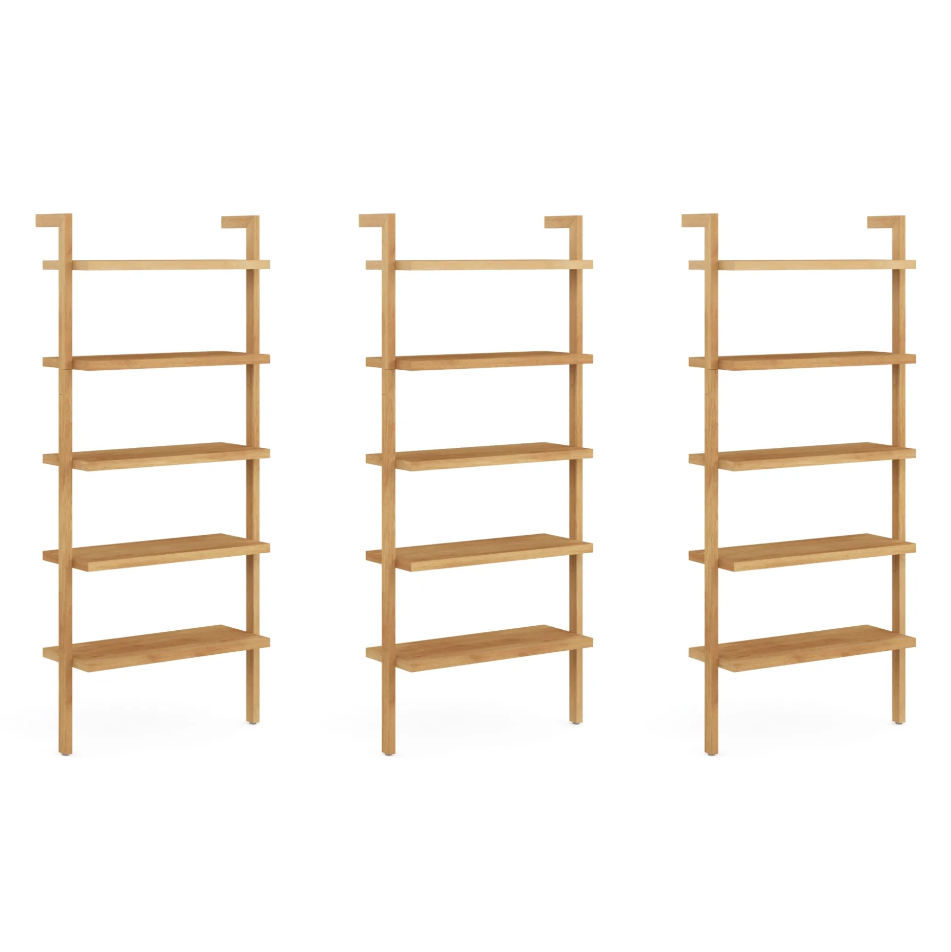 Wood 5-Shelf Ladder Wall Bookshelf Warm Pine (Set of 3)