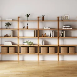 Wood 5-Shelf Ladder Wall Bookshelf Warm Pine (Set of 4)