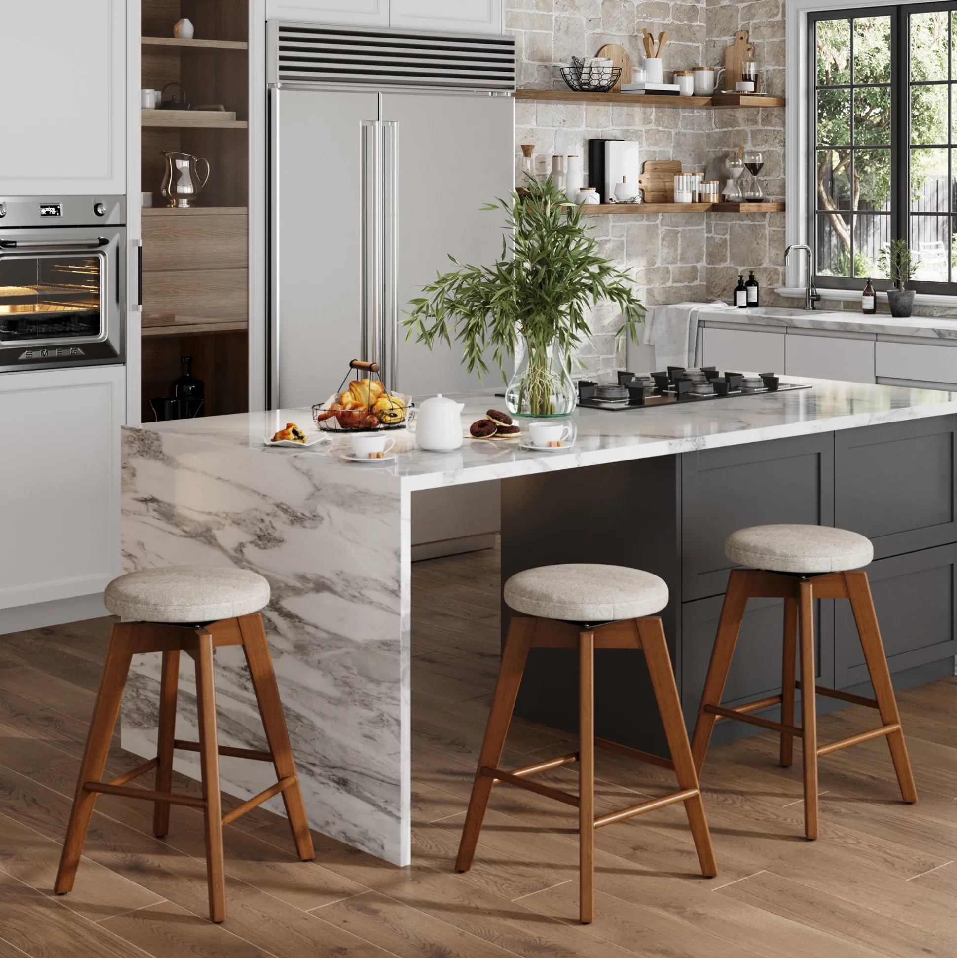 Wood Swivel Counter Height Bar Stools Brown (Set of 3)
