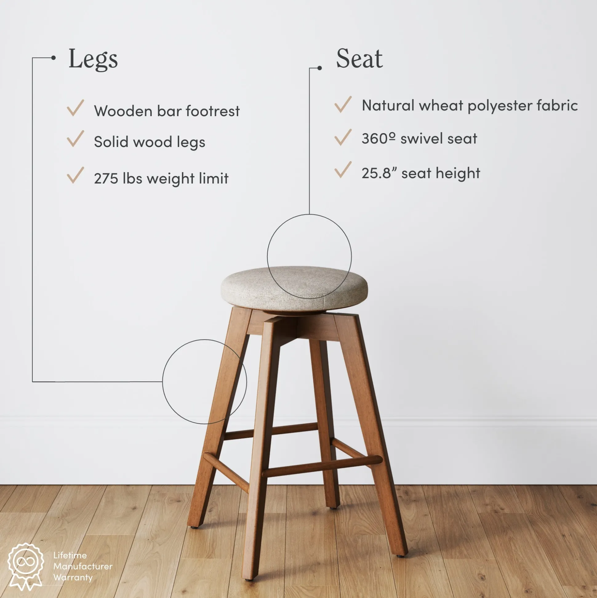 Wood Swivel Counter Height Bar Stools Brown (Set of 2)