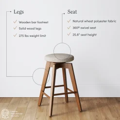 Wood Swivel Cushion Counter Height Bar Stool Brown