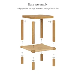 Wood 2-Tier Coastal Side Table with Seagrass Shelf Light Brown