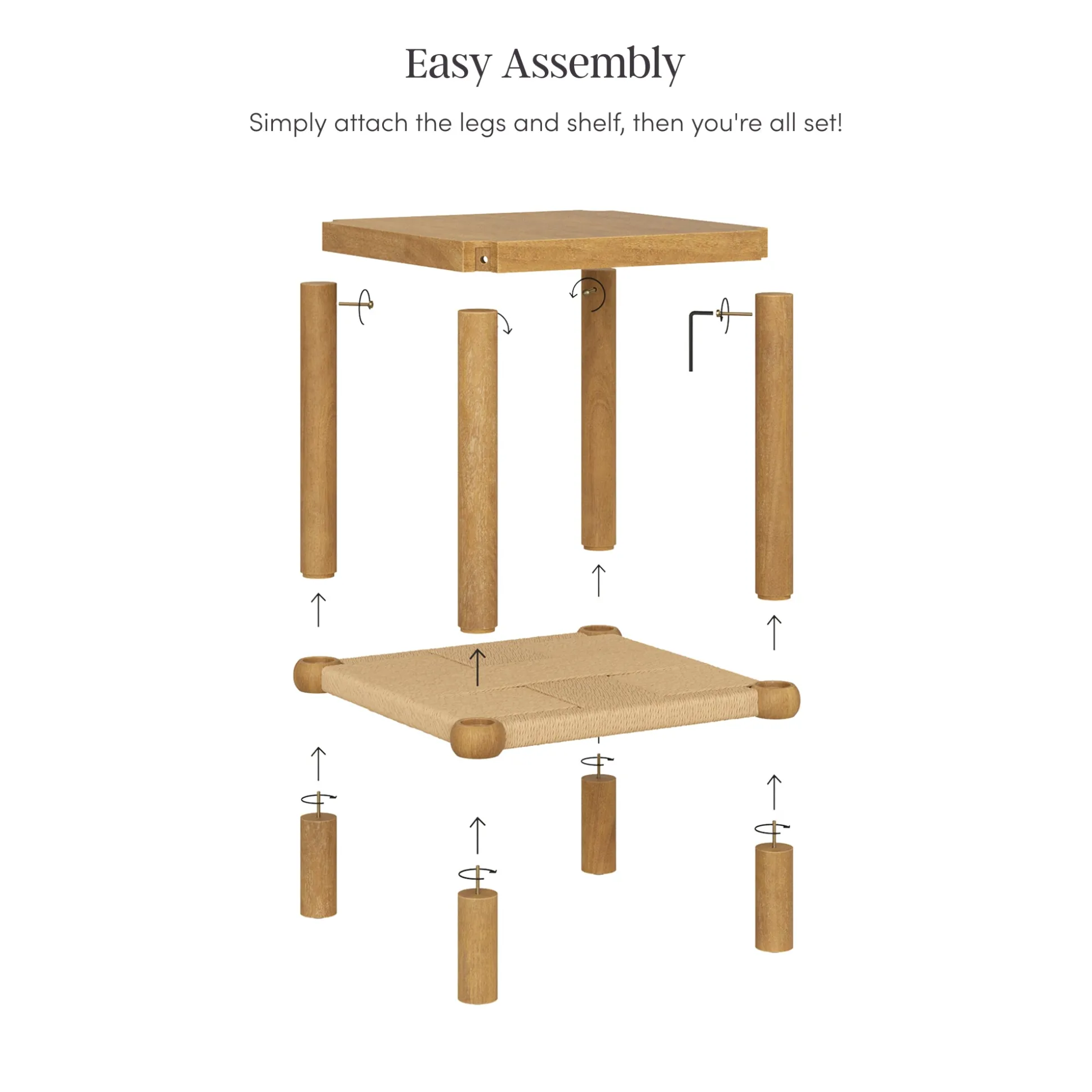 Wood 2-Tier Coastal Side Table with Seagrass Shelf Light Brown Set of 2