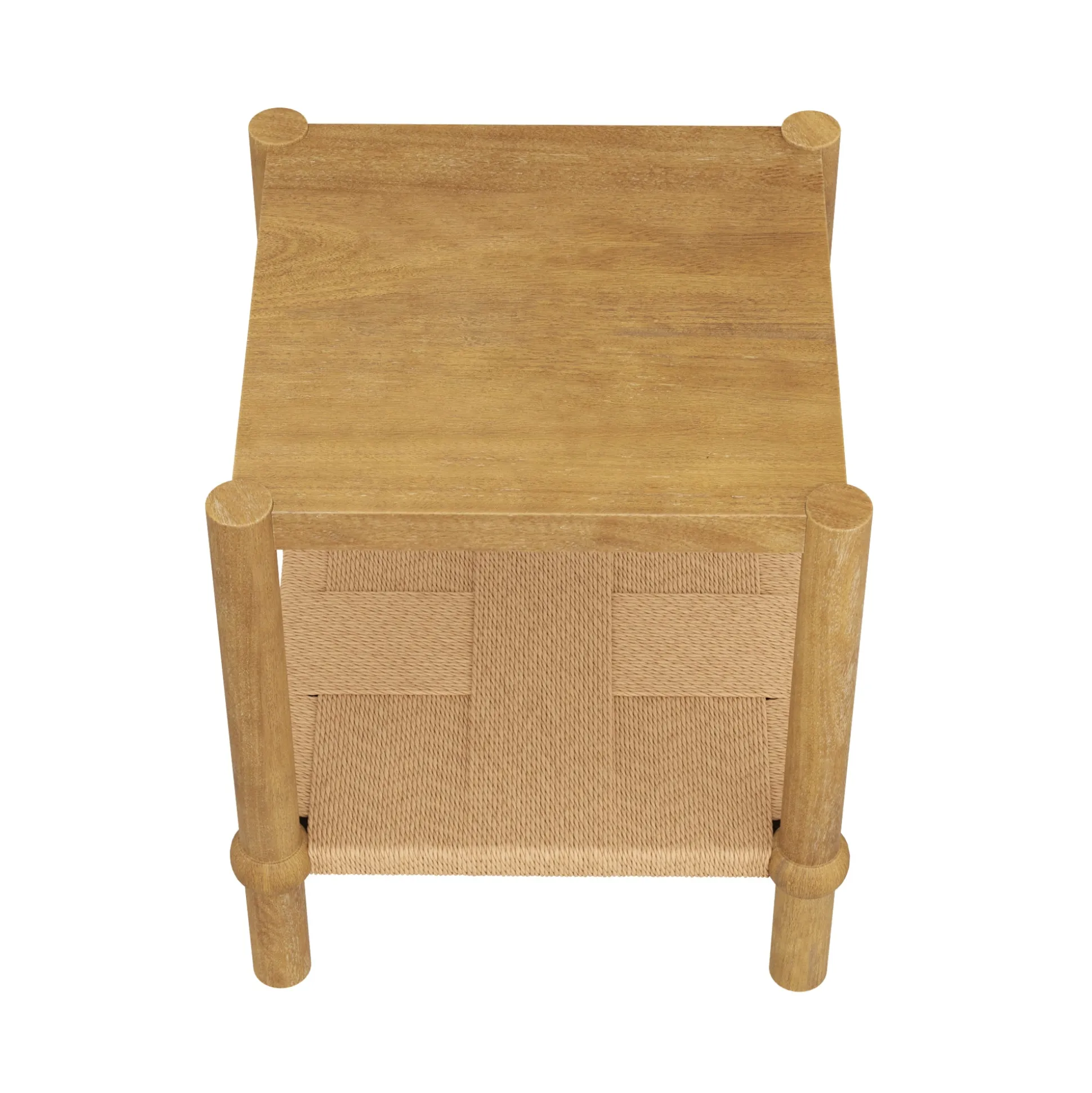 Wood 2-Tier Coastal Side Table with Seagrass Shelf Light Brown Set of 2