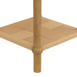 Wood 2-Tier Coastal Side Table with Seagrass Shelf Light Brown Set of 2