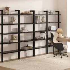 Wood 5 Tier Wall Mounted Bookshelf Black Oak (Set of 4)