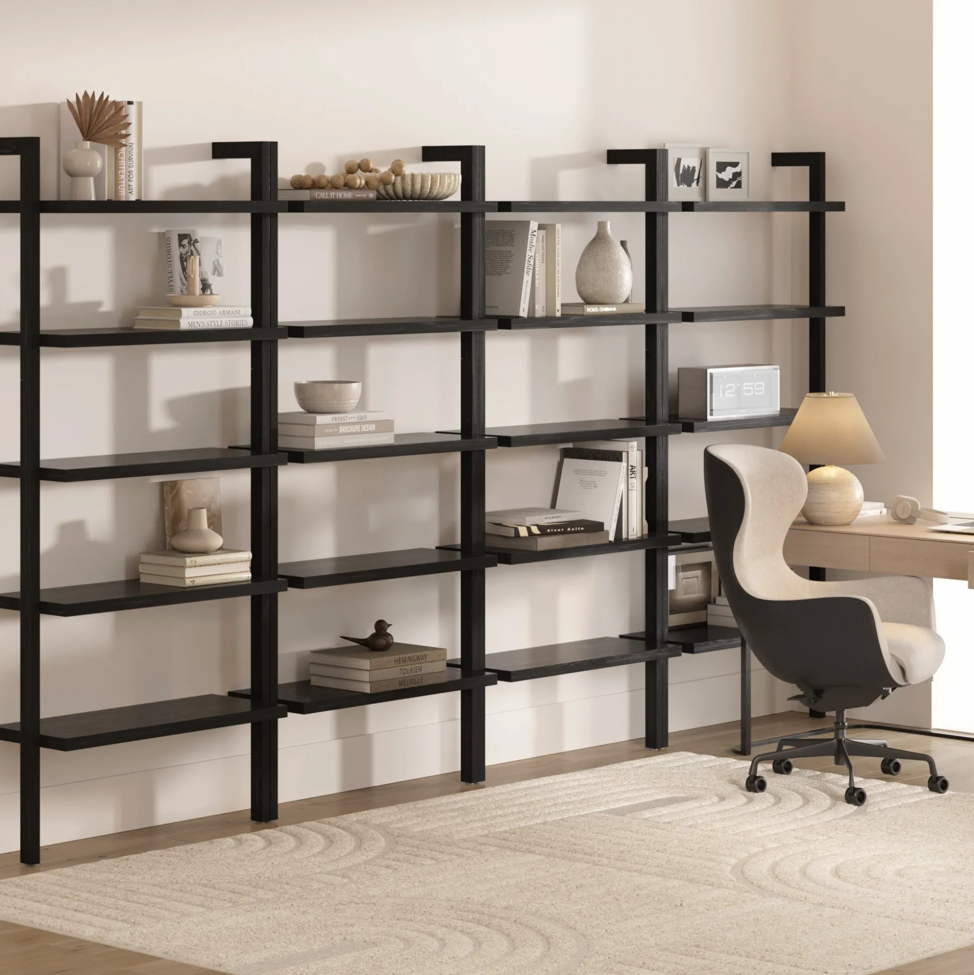 Wood 5 Tier Wall Mounted Bookshelf Black Oak (Set of 4)