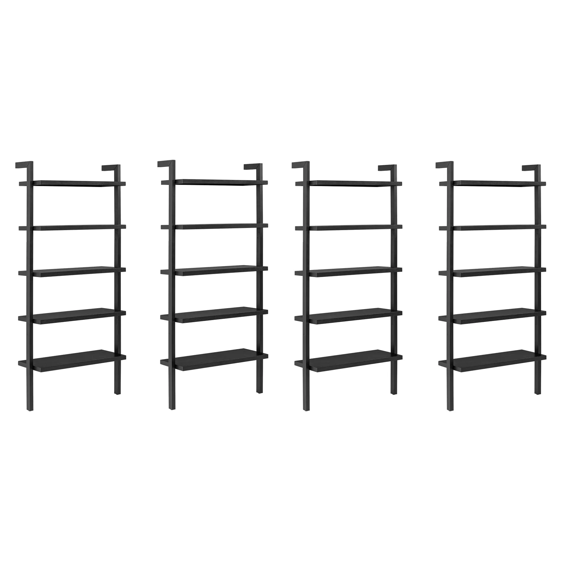 Wood 5 Tier Wall Mounted Bookshelf Black Oak (Set of 4)