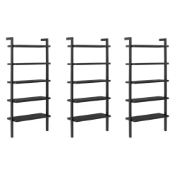 Wood 5 Tier Wall Mounted Bookshelf Black Oak (Set of 3)