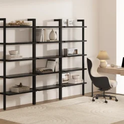 Wood 5 Tier Wall Mounted Bookshelf Black Oak (Set of 3)