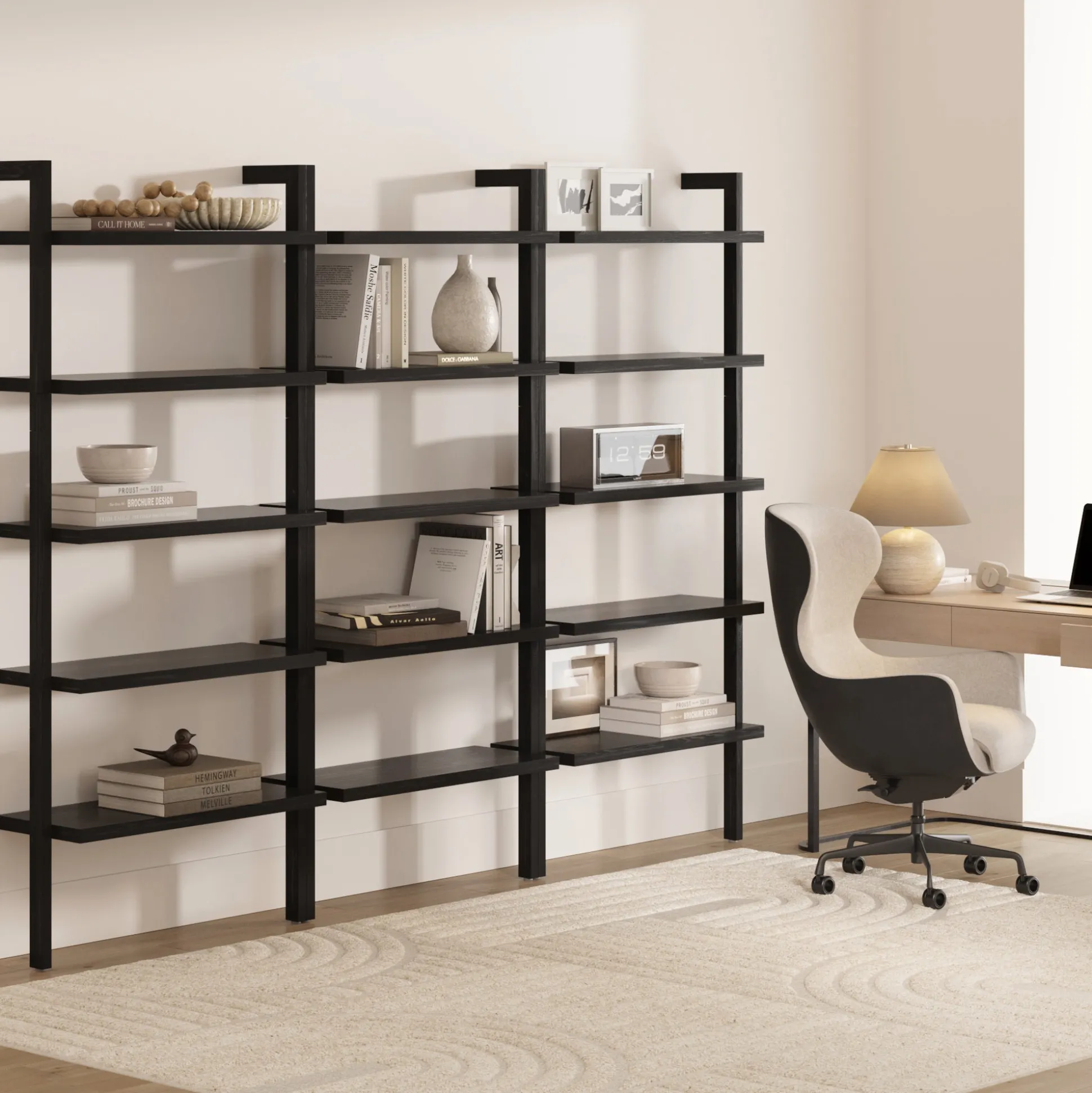 Wood 5 Tier Wall Mounted Bookshelf Black Oak (Set of 3)