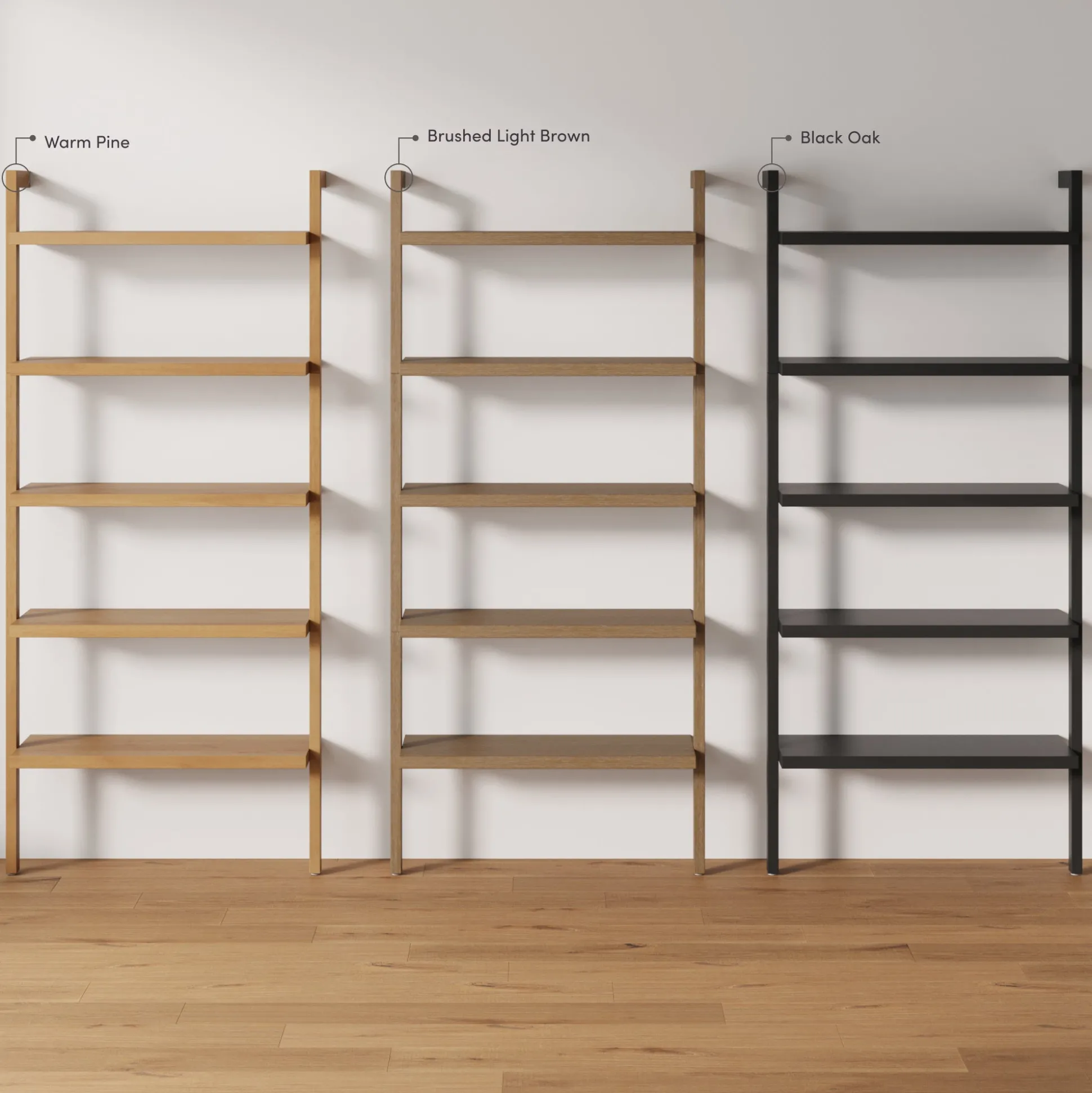 Wood 5 Tier Wall Mounted Bookshelf Black Oak (Set of 3)