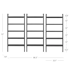 Wood 5 Tier Wall Mounted Bookshelf Black Oak (Set of 3)