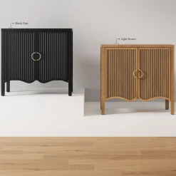 Wood Transitional Fluted Cabinet Credenza Black Oak (Set of 2)
