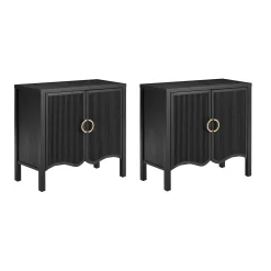 Wood Transitional Fluted Cabinet Credenza Black Oak (Set of 2)