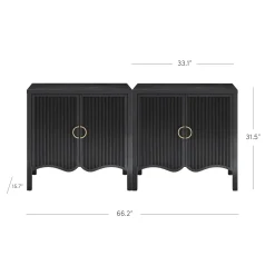 Wood Transitional Fluted Cabinet Credenza Black Oak (Set of 2)