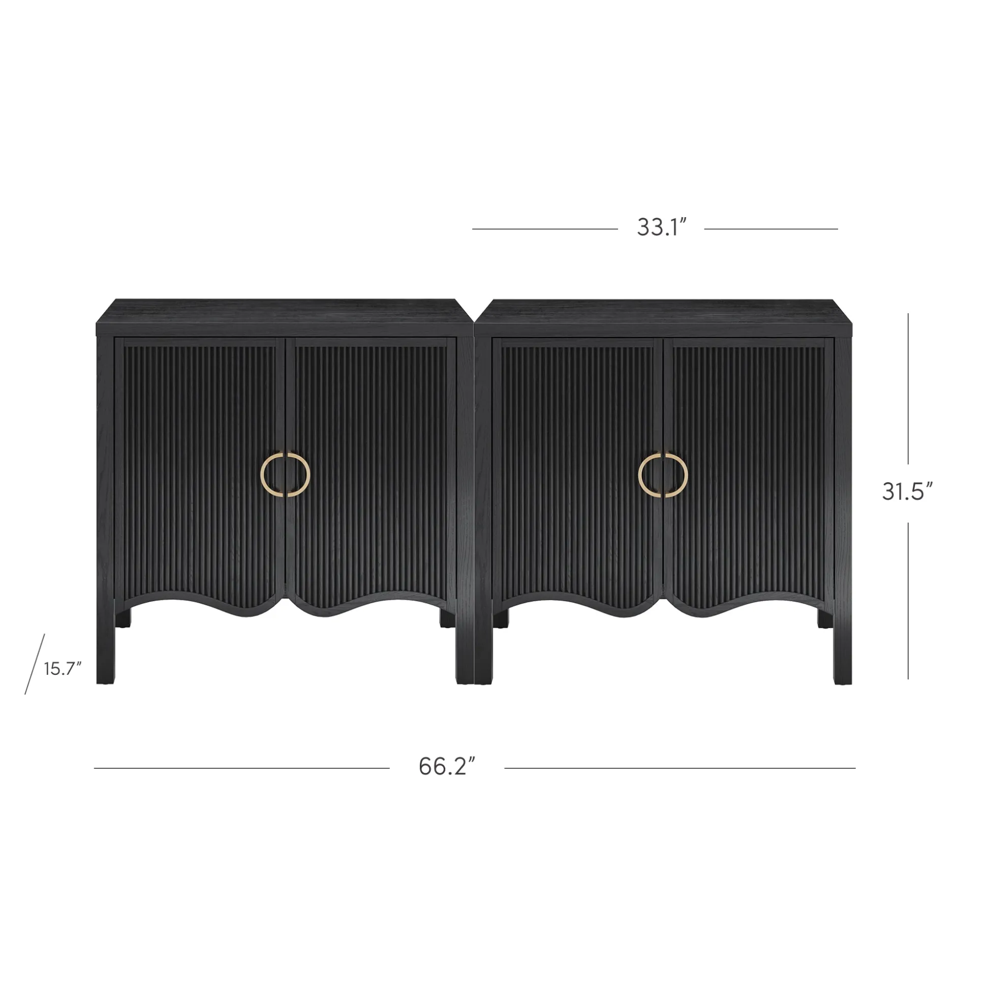 Wood Transitional Fluted Cabinet Credenza Black Oak (Set of 2)