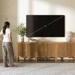 Wood Transitional Fluted Cabinet Credenza Light Brown (Set of 3)
