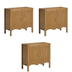 Wood Transitional Fluted Cabinet Credenza Light Brown (Set of 3)