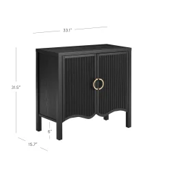 Wood Transitional Fluted Cabinet w/ Brass Handle Black Oak