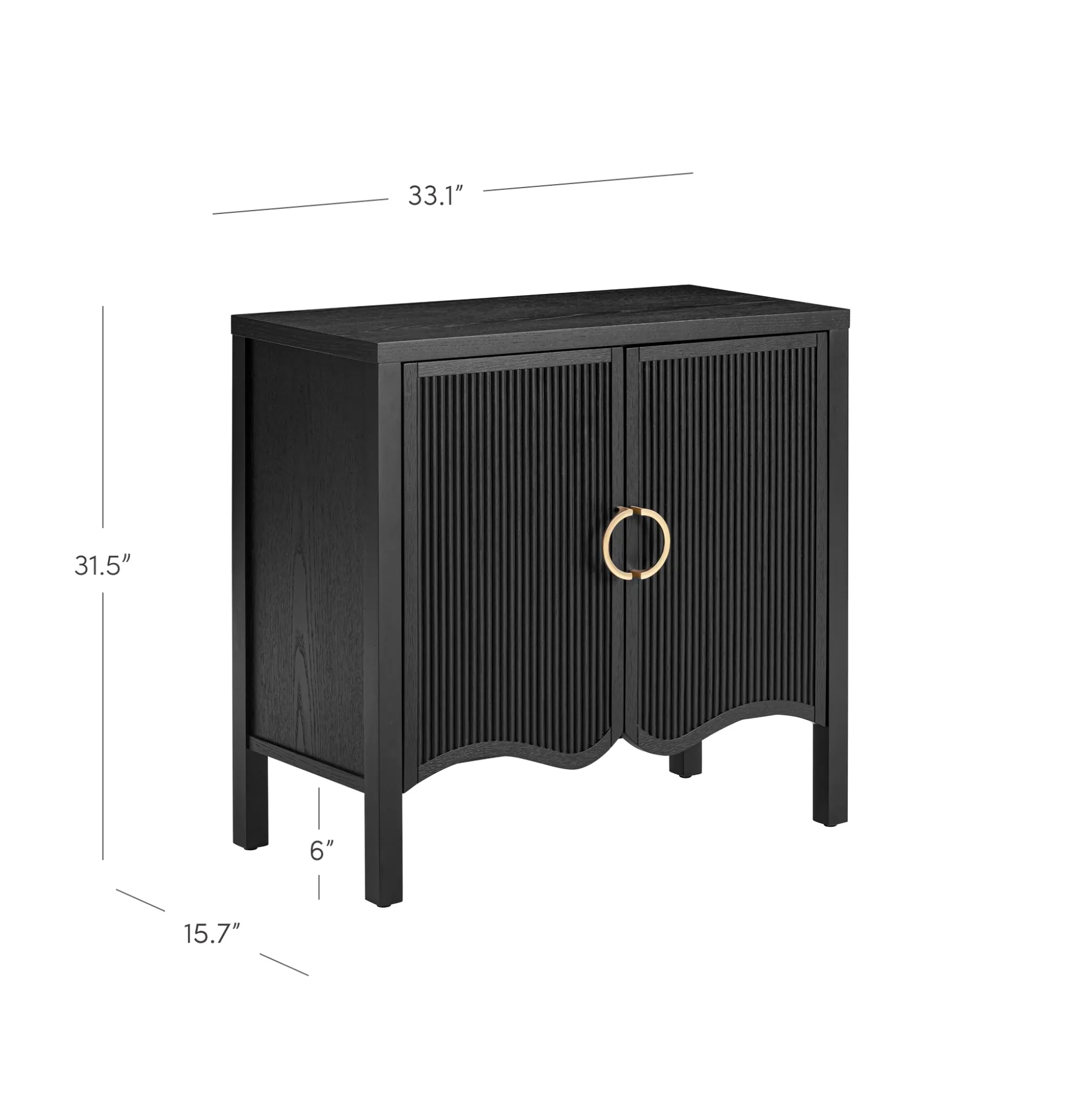 Wood Transitional Fluted Cabinet w/ Brass Handle Black Oak