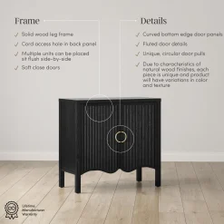 Wood Transitional Fluted Cabinet w/ Brass Handle Black Oak