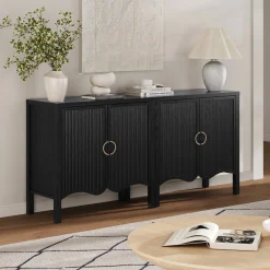 Wood Transitional Fluted TV Console Black Oak for TVs up to 65"