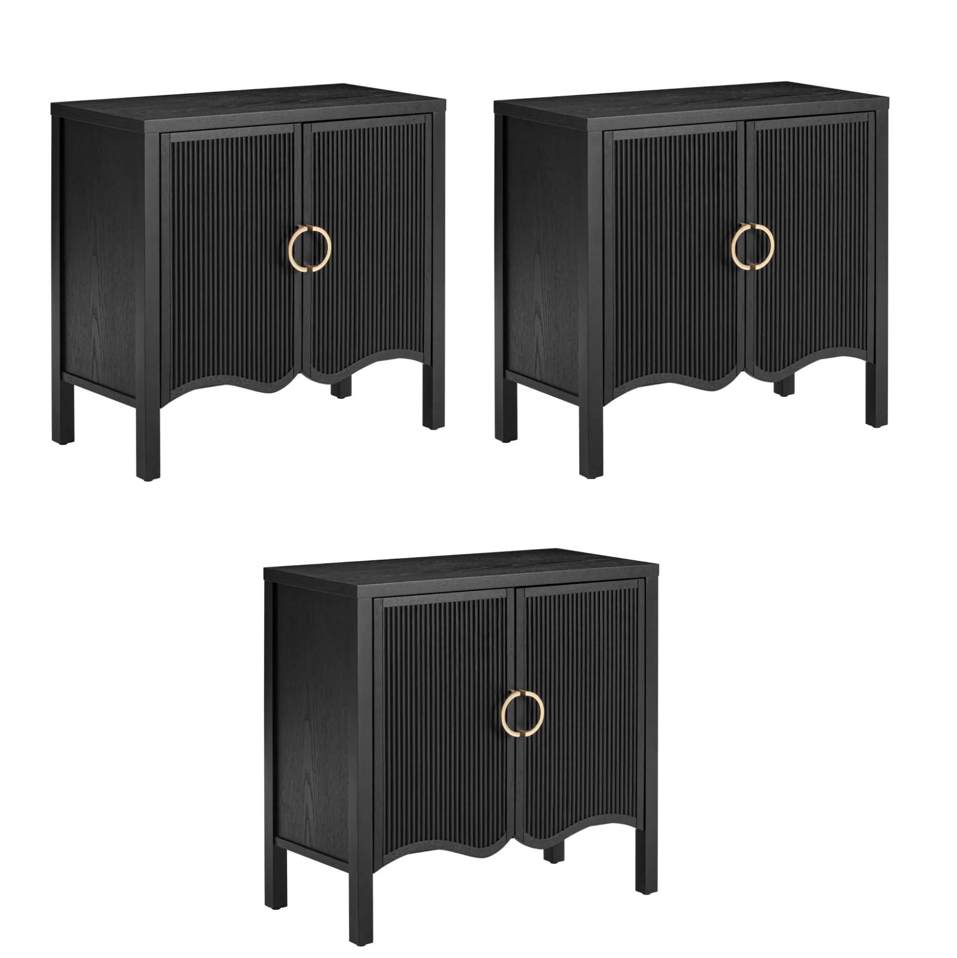 Wood Transitional Fluted TV Console Black Oak for TVs up to 75"