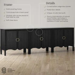 Wood Transitional Fluted TV Console Black Oak for TVs up to 75