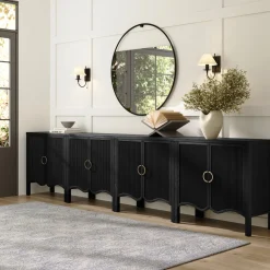 Wood Transitional Fluted TV Console Black Oak for TVs up to 100