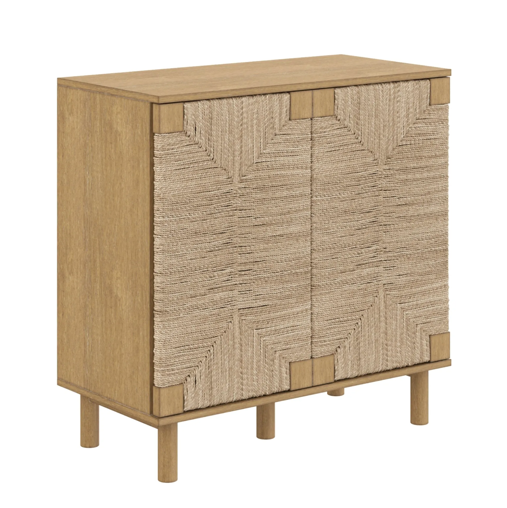 Wood TV Console for TVs up to 65" with Seagrass Doors Light Brown