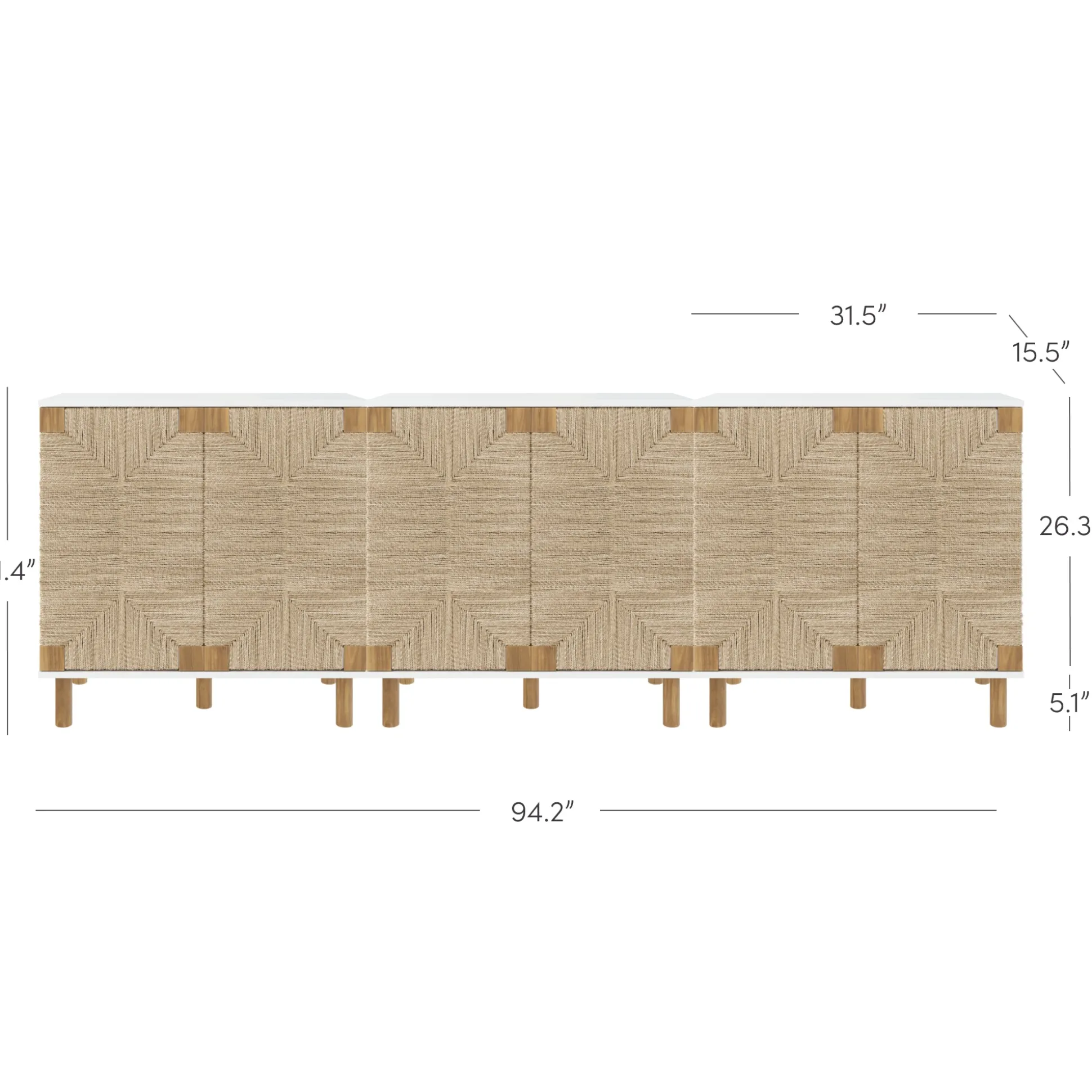 Wood TV Console for TVs up to 75" with Seagrass Doors White