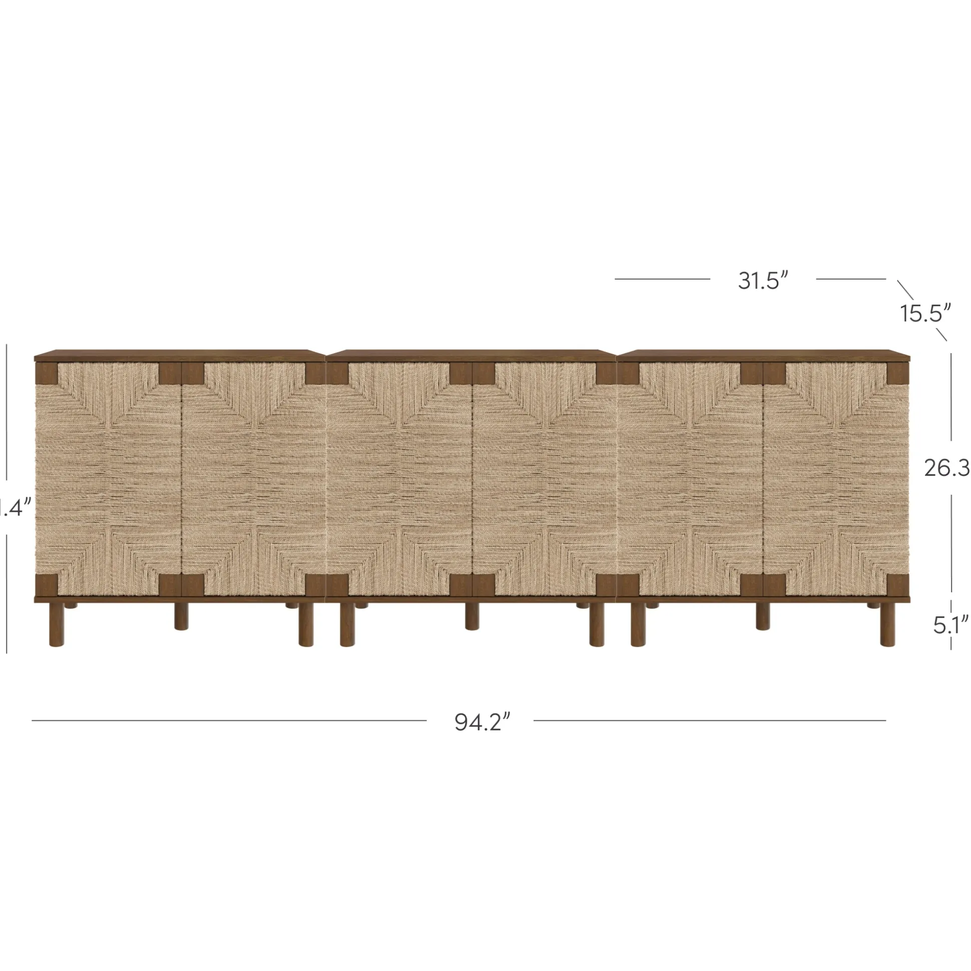 Wood TV Console for TVs up to 75" with Seagrass Doors Dark Brown