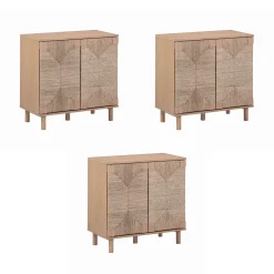 Wood TV Console for TVs up to 75" with Seagrass Doors Raw Oak