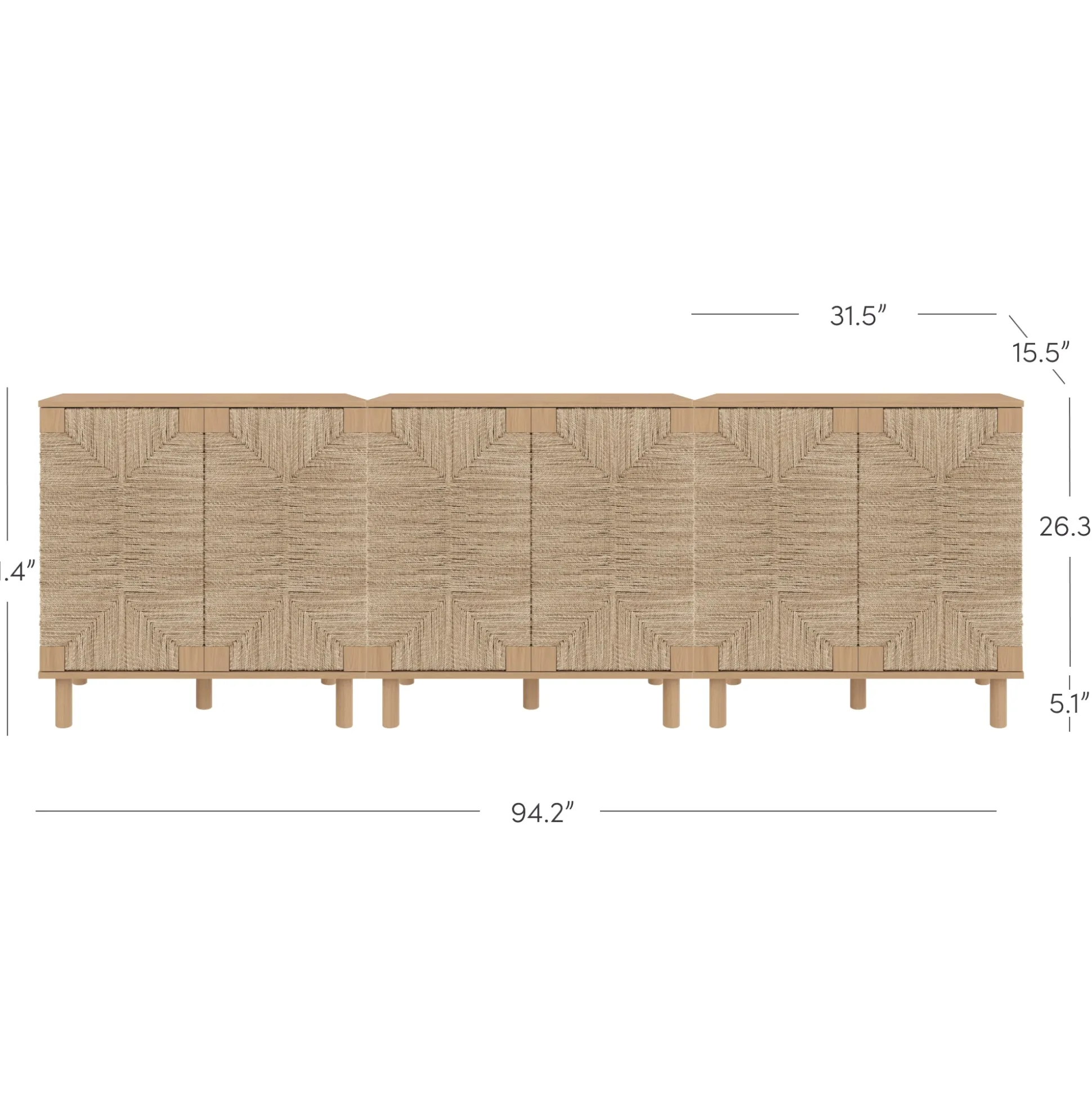 Wood TV Console for TVs up to 75" with Seagrass Doors Raw Oak