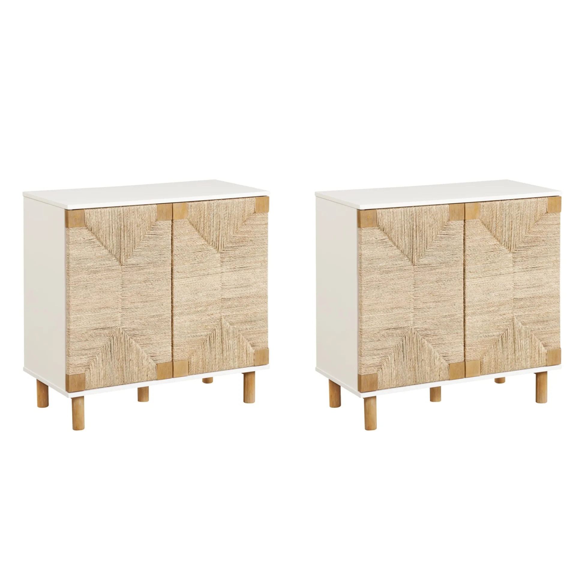 Wood TV Console for TVs up to 65" with Seagrass Doors White