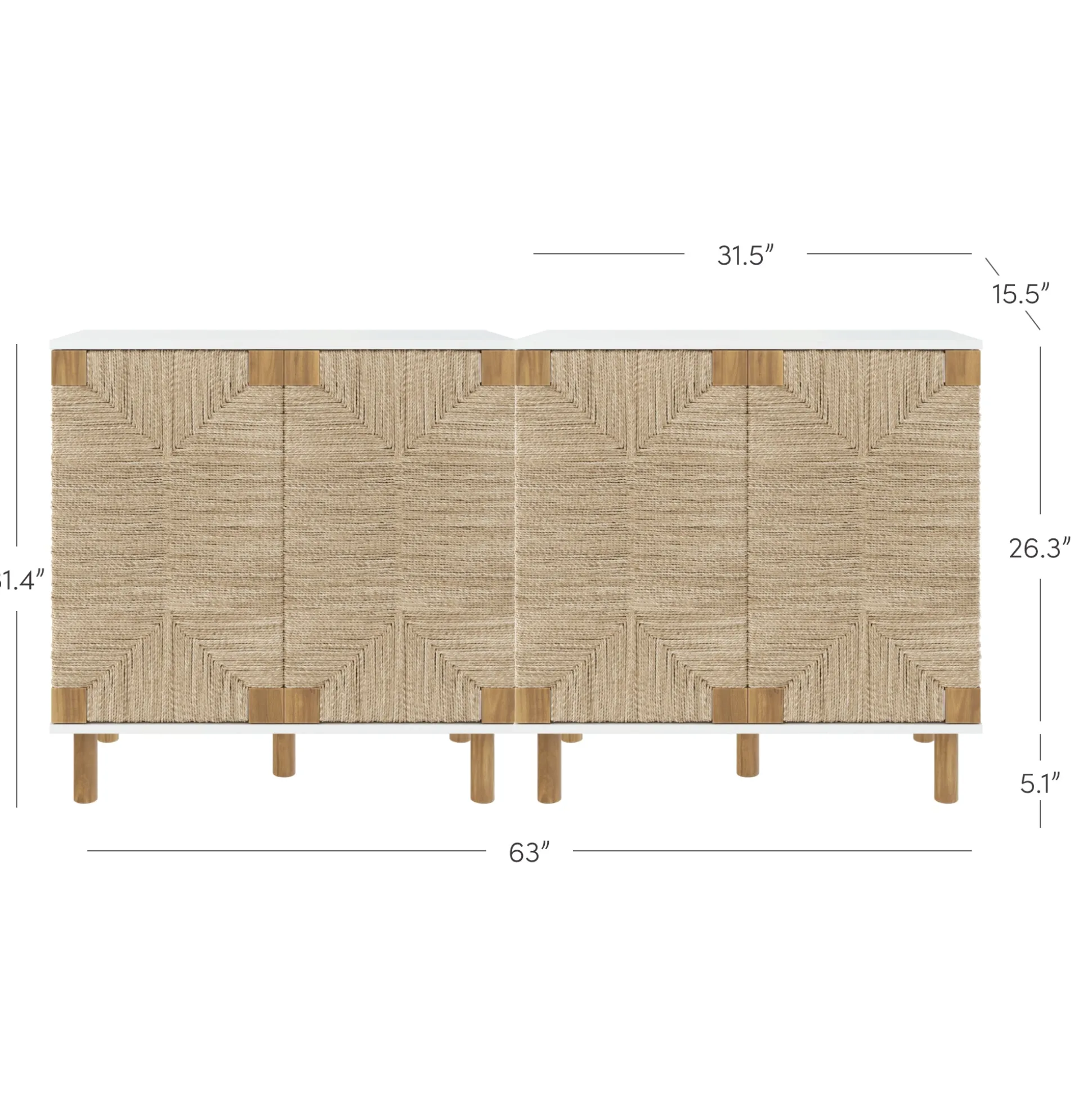 Wood TV Console for TVs up to 65" with Seagrass Doors White