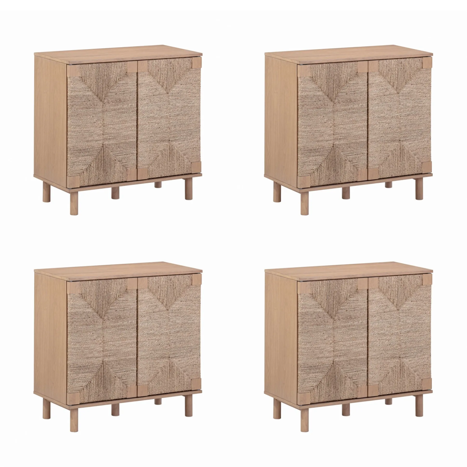 Wood TV Console for TVs up to 100" with Seagrass Doors Raw Oak