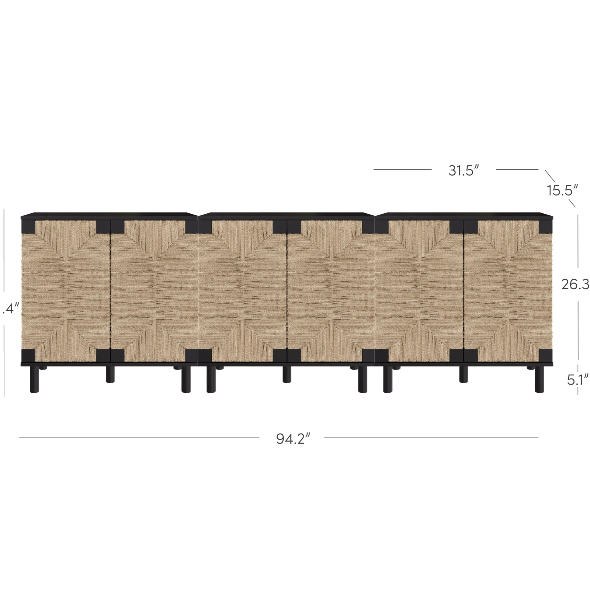 Wood TV Console for TVs up to 75" with Seagrass Doors Brushed Black