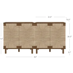 Wood TV Console for TVs up to 65" with Seagrass Doors Dark Brown