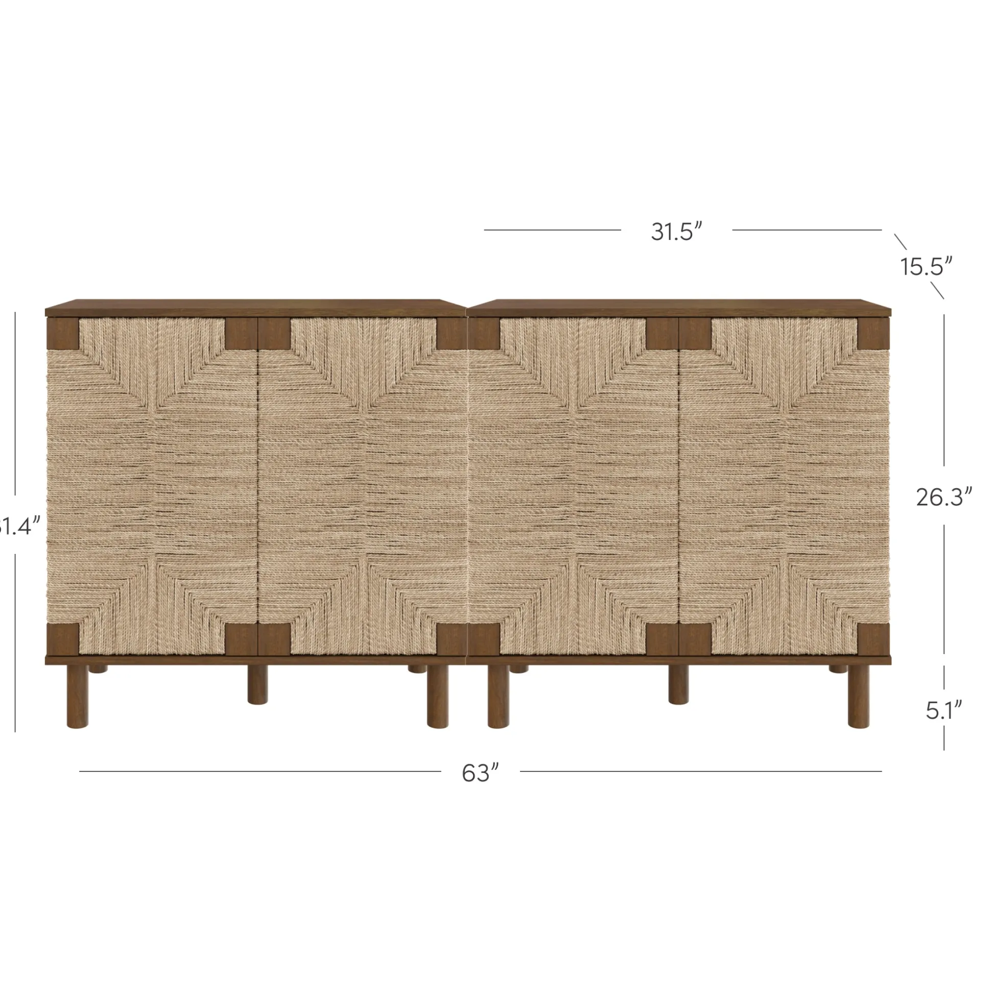Wood TV Console for TVs up to 65" with Seagrass Doors Dark Brown