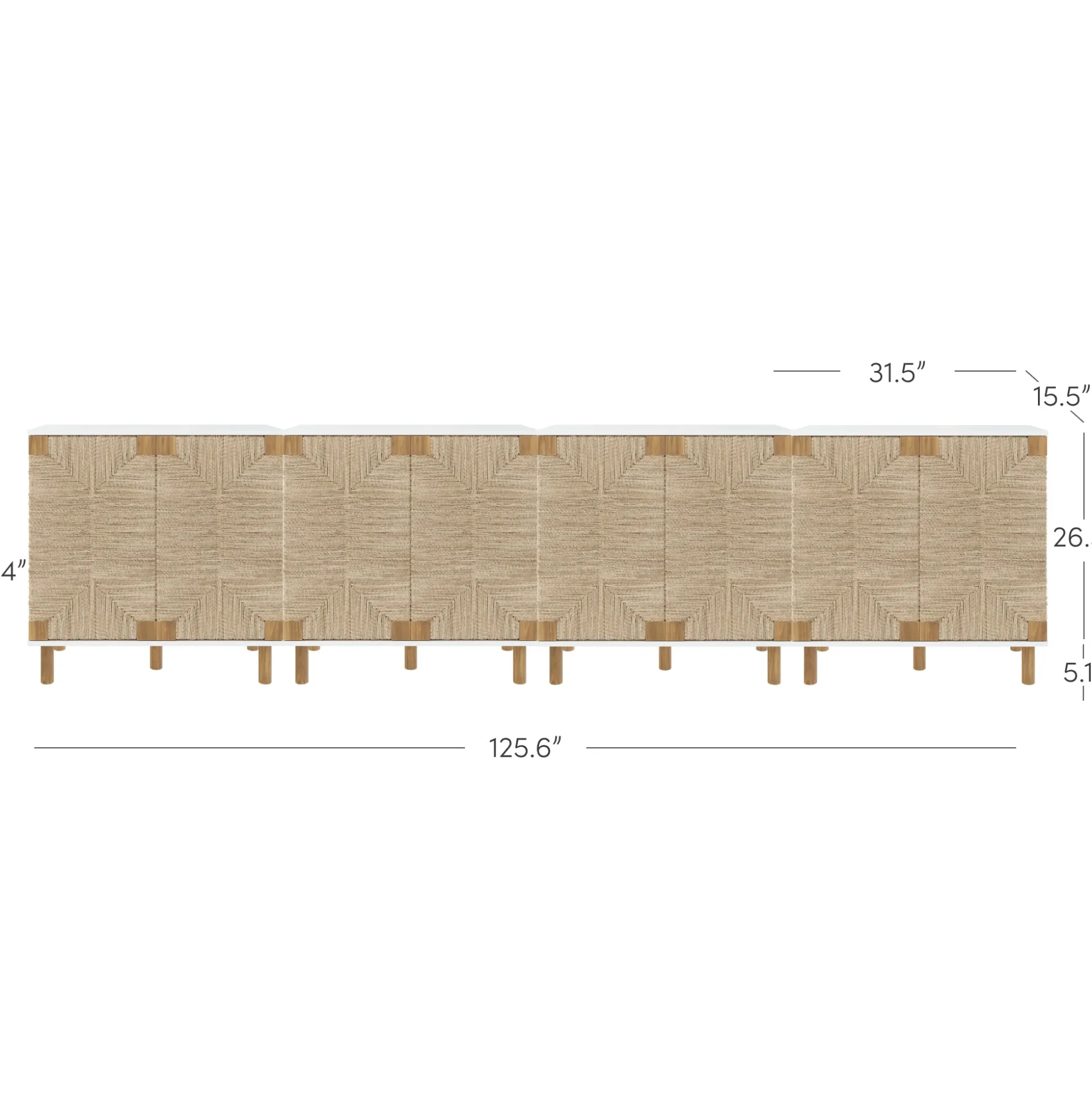 Wood TV Console for TVs up to 100" with Seagrass Doors White