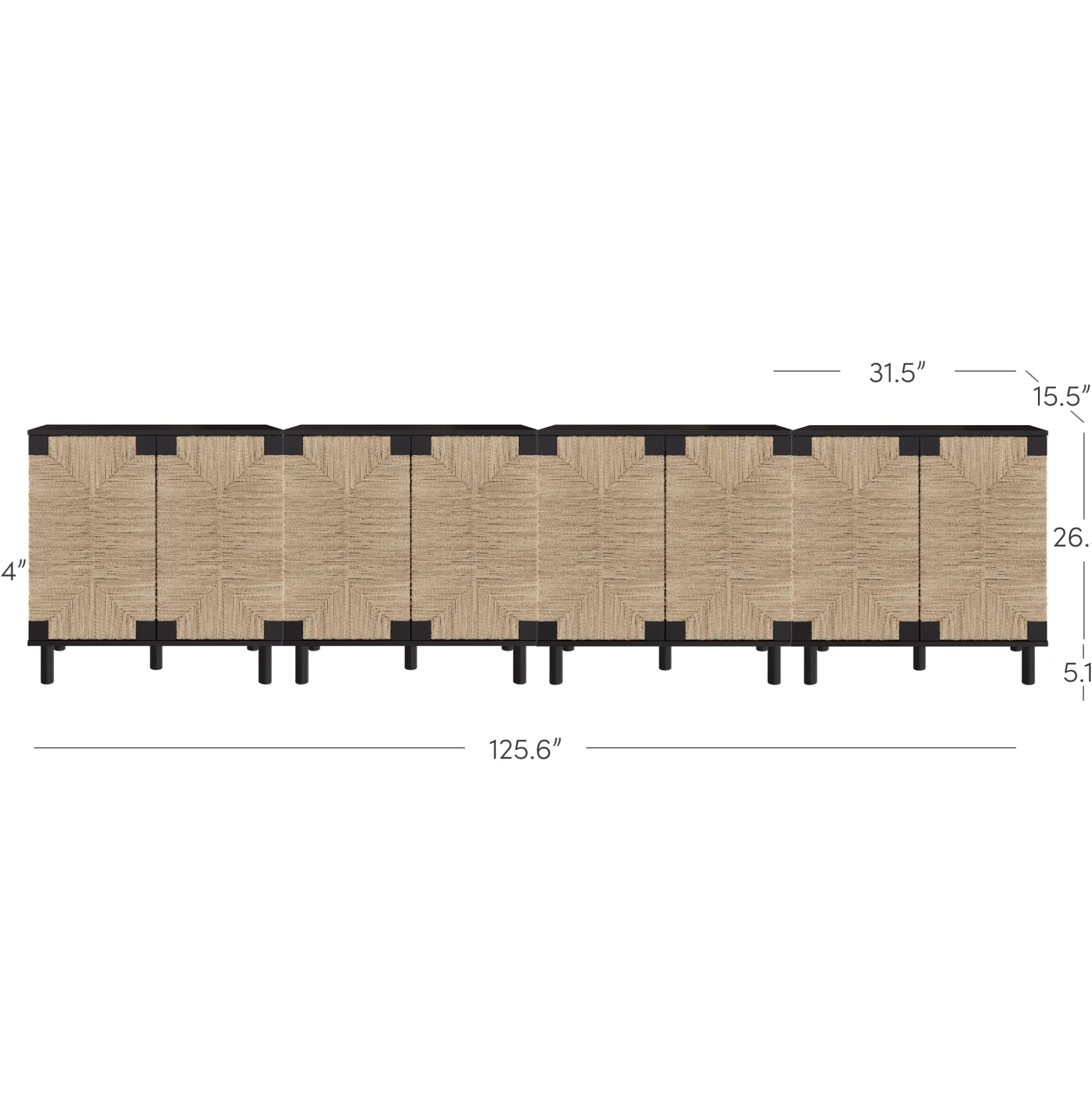 Wood TV Console for TVs up to 100" with Seagrass Doors Brushed Black
