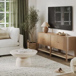 Wood TV Console with Open Seagrass Shelf for TVs up to 65