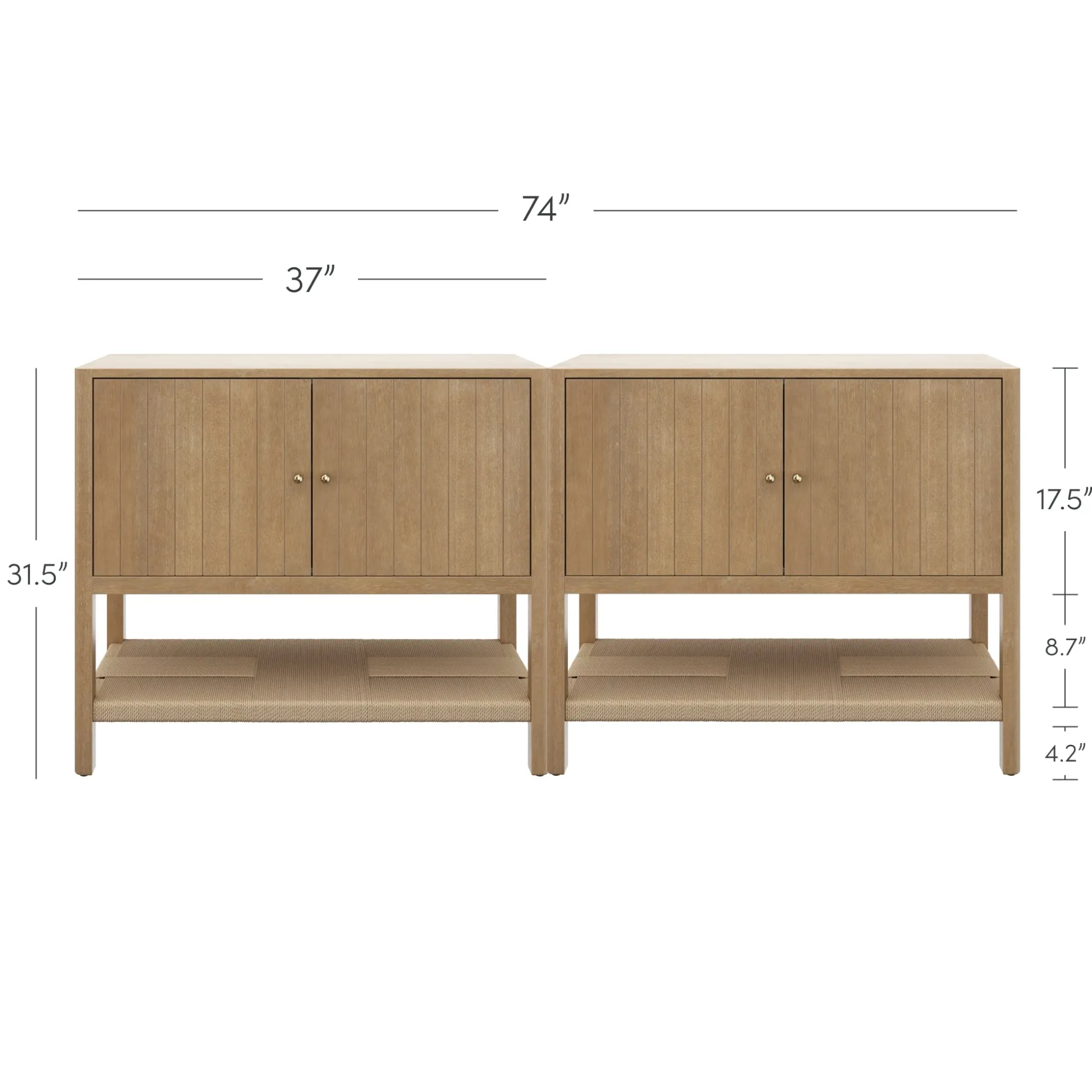 Wood TV Console with Open Seagrass Shelf for TVs up to 65" Light Brown