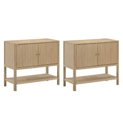 Wood TV Console with Open Seagrass Shelf for TVs up to 65