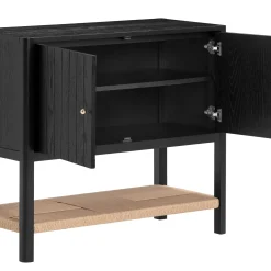 Wood TV Console with Open Seagrass Shelf for TVs up to 75